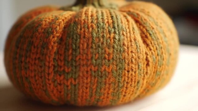 Handknitted gourd with vibrant yarn design