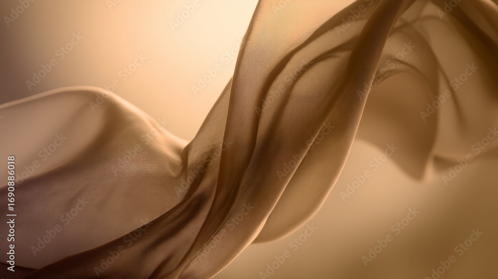 Poster closeup of flowing abstract waves in creamy beige and taupe hues on matte canvas with soft lighting,