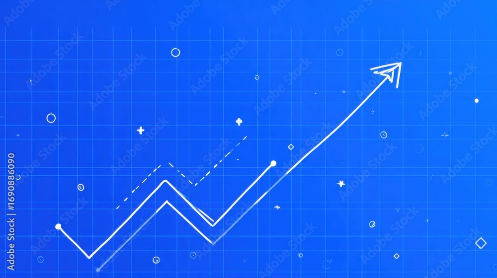 Poster a blueprint with a line graph going up