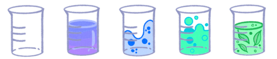 Beaker Clipart Set – Hand Drawn Laboratory Glassware Illustration for Science, Chemistry, and Education Projects