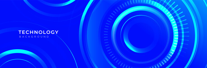Blue technology background with glowing digital circle and futuristic HUD interface, modern innovation and IT concept designs. Vector illustration ideal for websites, presentations