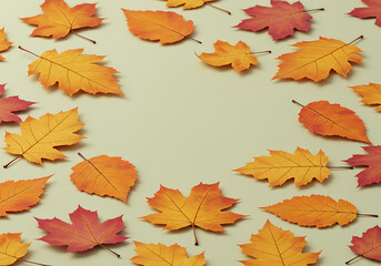 Obraz premium Autumn leaf arrangement creating a seasonal frame. 