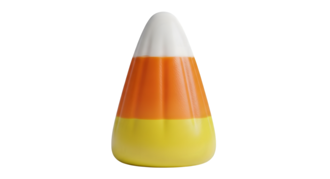 A single candy corn, a popular halloween treat, isolated on a transparent background