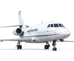 Obraz premium A meticulously detailed rendering of a pristine white executive jet, showcasing its sleek design and powerful engine.
