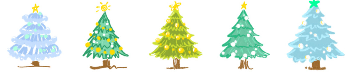 Cute Christmas Tree Clipart Set – Colorful Hand Drawn Xmas Trees Illustration for Holiday Decoration and Greeting Card Design