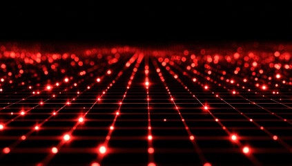 Abstract red grid of glowing particles