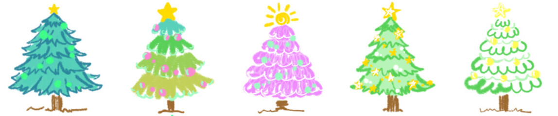 Cute Christmas Tree Clipart Set – Colorful Hand Drawn Xmas Trees Illustration for Holiday Decoration and Greeting Card Design