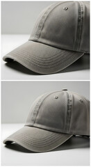 Textured Grey Baseball Cap with Prominent Stitching Details and Ribbed Brim
