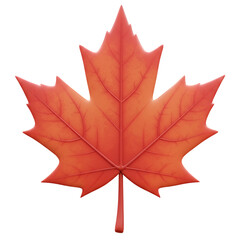 Obraz premium 3D Render of a Red Maple Leaf Isolated on a Transparent Background Detailed Veins