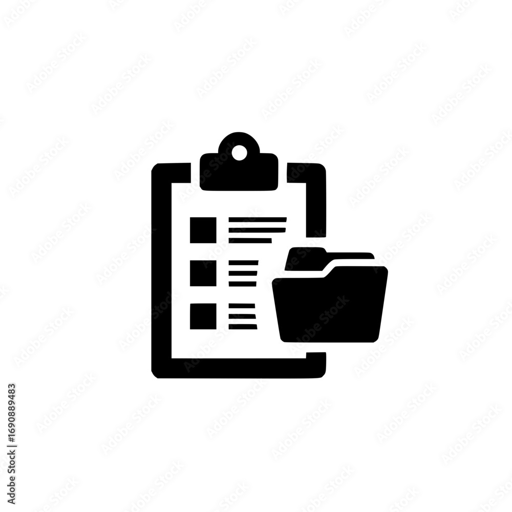 Poster office clipboard with folder symbol indicating paperwork filing workflow or data collection process