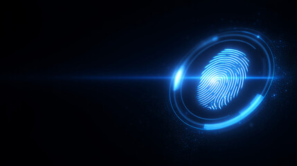 glowing fingerprint scanning interface with security confirmation and soft blue glow