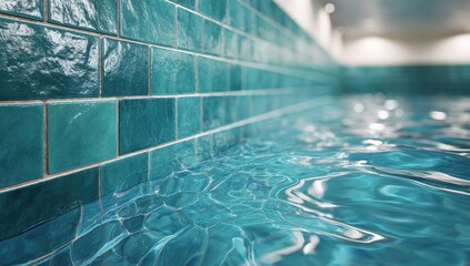 Obraz premium Teal pool tiles and rippled water