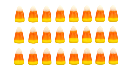 A grid of candy corn, isolated on transparent background
