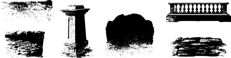 Obraz premium Grunge black and white stone elements for urban design and distressed art projects
