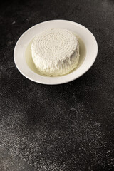 Cottage cheese fermented milk product portion size natural product tasty snack fresh delicious gourmet food background on the table rustic top view copy space keto and paleo diet