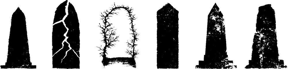 Grunge black and white stone silhouette set for design and decoration