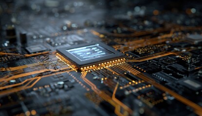 Close-up of circuit board with central processor