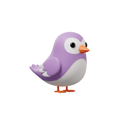 Charming Purple Bird with White Belly 3D Render on Transparent Background