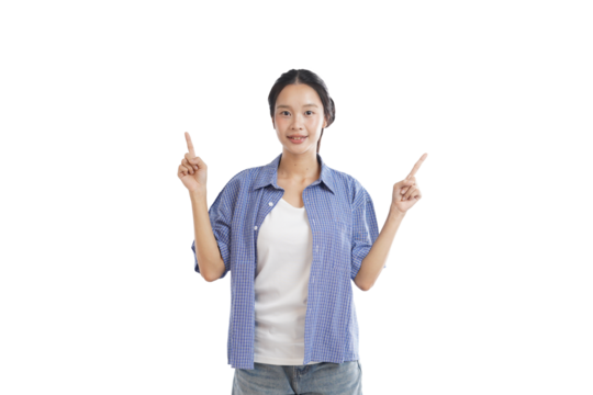 Pointing the Way: A young woman, bathed in natural light, confidently gestures with both index fingers, offering a clear message of direction and insight.