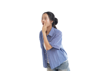 Whispered Secret: A young woman leans in, her face a mask of hushed secrecy, as she delicately covers her mouth, sharing a furtive secret or a candid piece of gossip with a selective audience.