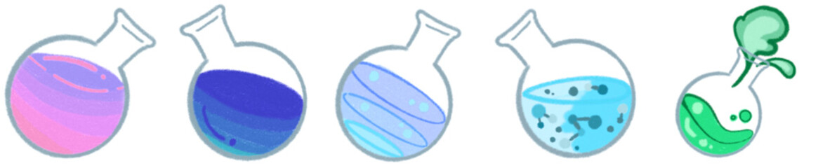 Colorful Round Bottom Flask with Science Experiment Liquid Illustration