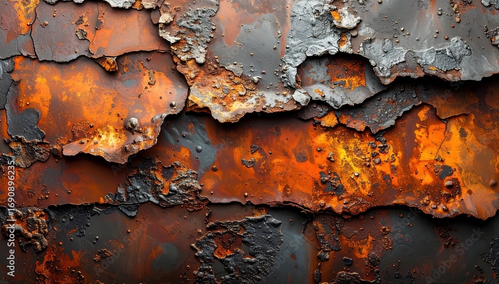 Poster textured rust patterns on weathered metal surface with vibrant colors