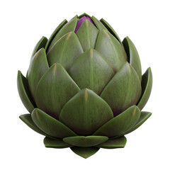 Obraz premium Closeup of a Single Green Artichoke with Purple Bud on Transparent Background