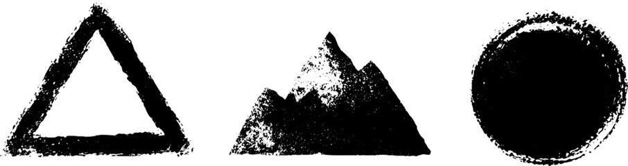 Grunge black and white geometric shapes set for creative design