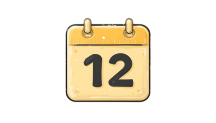 Illustration of a calendar with the number 12 isolated on transparent background
