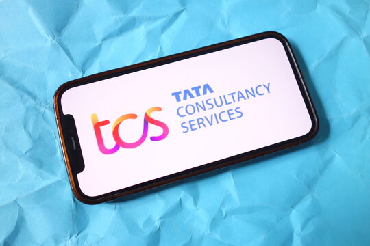 Konskie, Poland - September 07, 2025: Tata Consultancy Services company logo displayed on mobile phone
