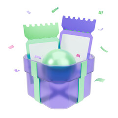 3D icon of promotional coupon cards with a gift box highlighting special offers.