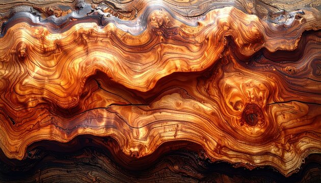 Intricate Patterns of Polished Wood Surface in Rich Warm Tones
