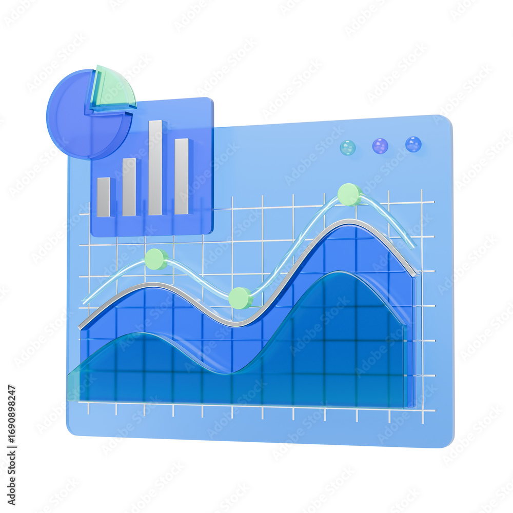 Poster 3d icon of a graph analyzing data to illustrate business growth.