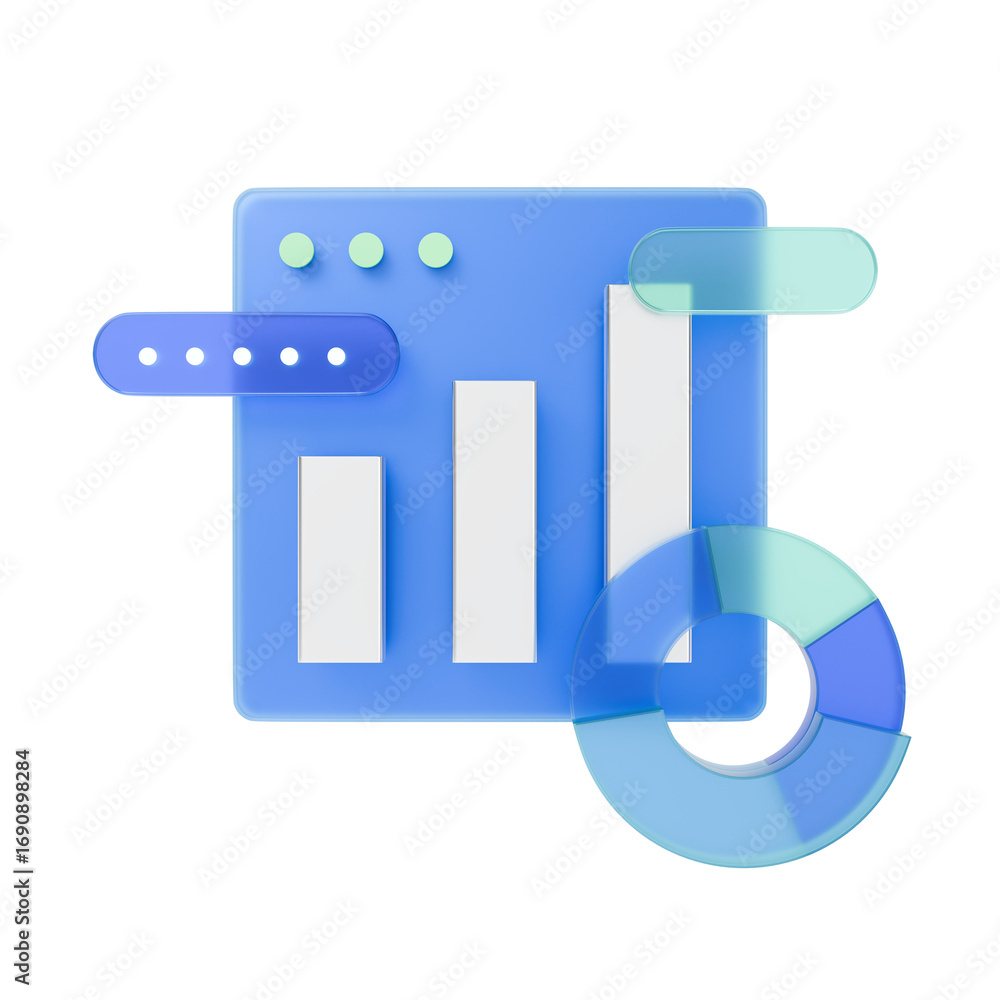 Poster 3d icon of an analytical graph highlighting business growth trends displayed on a web browser.