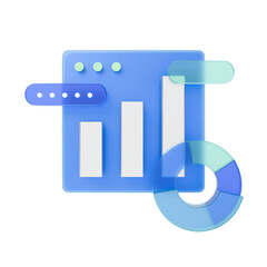 3D icon of an analytical graph highlighting business growth trends displayed on a web browser.