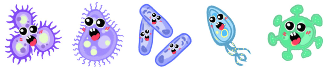 Colorful Virus and Bacteria PNG Icon for Biology, Medicine, and Design