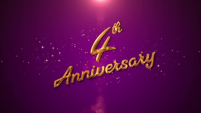 Golden &ldquo;4th Anniversary&rdquo; glowing text with shining particles and soft light effects. A romantic and elegant animation, perfect for celebrating four years of love, marriage, family memories