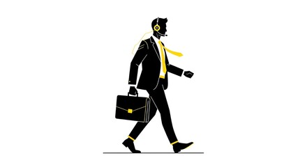 Businessman Walking with Briefcase and Headset Illustration