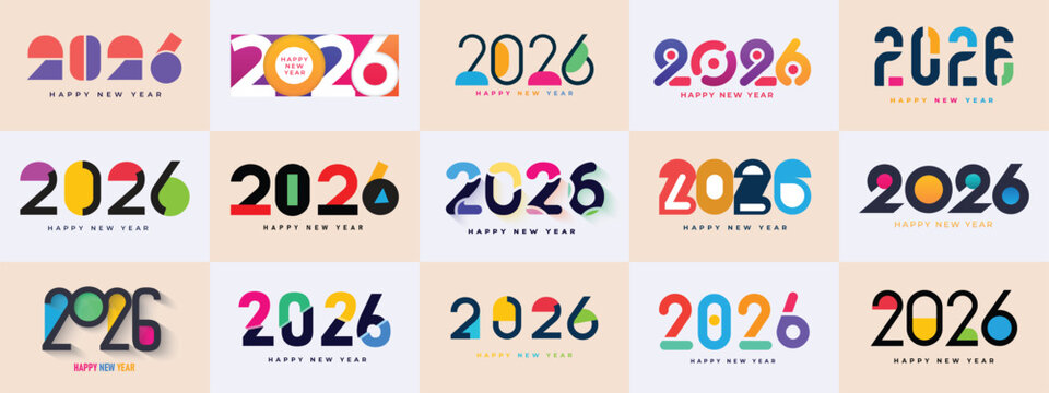 modern set of happy new year 2026 with typography number logo. 2026 new year celebration. 2026 logo. new year 2026 number logo set Vector illustration