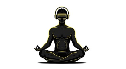 Man Doing Yoga with Headset Illustration