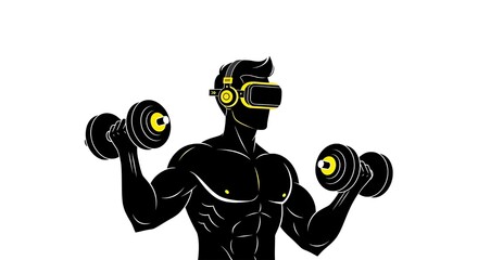 Man Exercising with Dumbbells Wearing Headset Illustration