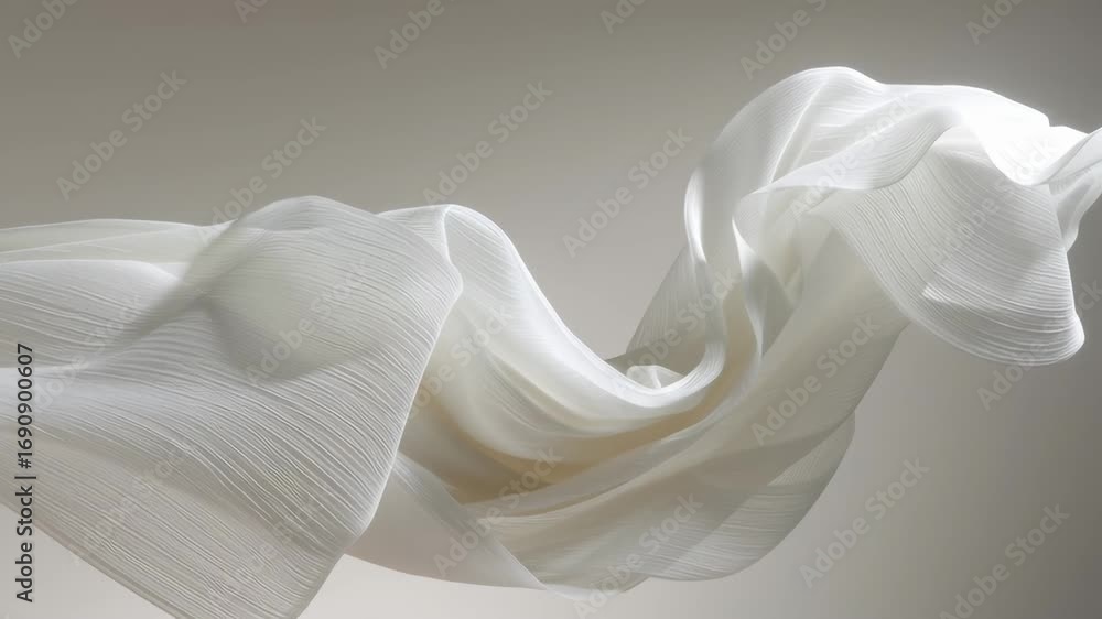 Poster white flowing fabric against a muted background. abstract delicate cloth with elegant movement for v
