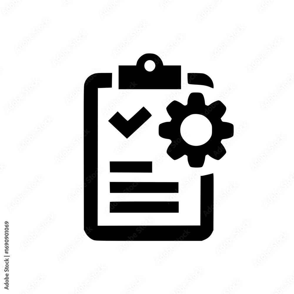 Poster clipboard and gear icon for business process control system configuration or productivity management