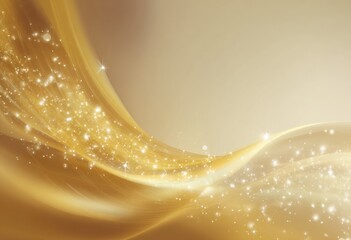 Gold abstract background with flowing ribbons and glittering particles