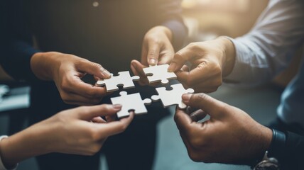 Business teamwork concept connecting puzzle pieces for success and collaboration plan