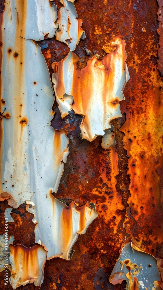 Poster rusty metal surface with peeling paint and texture patterns