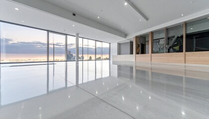 Modern Empty Interior Space with Large Windows and Scenic View