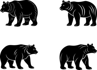 Obraz premium Bear silhouette vector, Black silhouette of bear vector bundle logo illustration set, bear head art, bear vector illustration