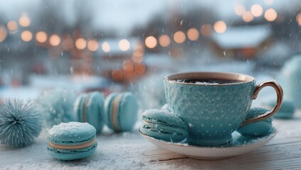 Winter wonderland tea with macarons