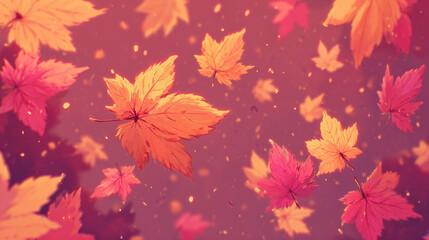 Fototapeta premium autumn falling leaves background illustration with scattered maple foliage, seasonal design for wallpaper, poster, banner and decoration